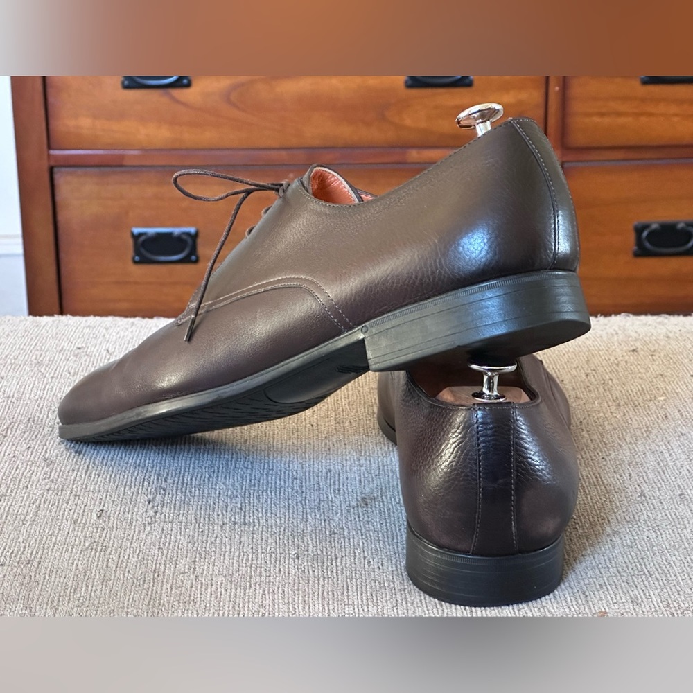 Santoni Plain Toe Brown Leather Men’s Oxford Dress Shoes Size 13 D - Picture 10 of 14